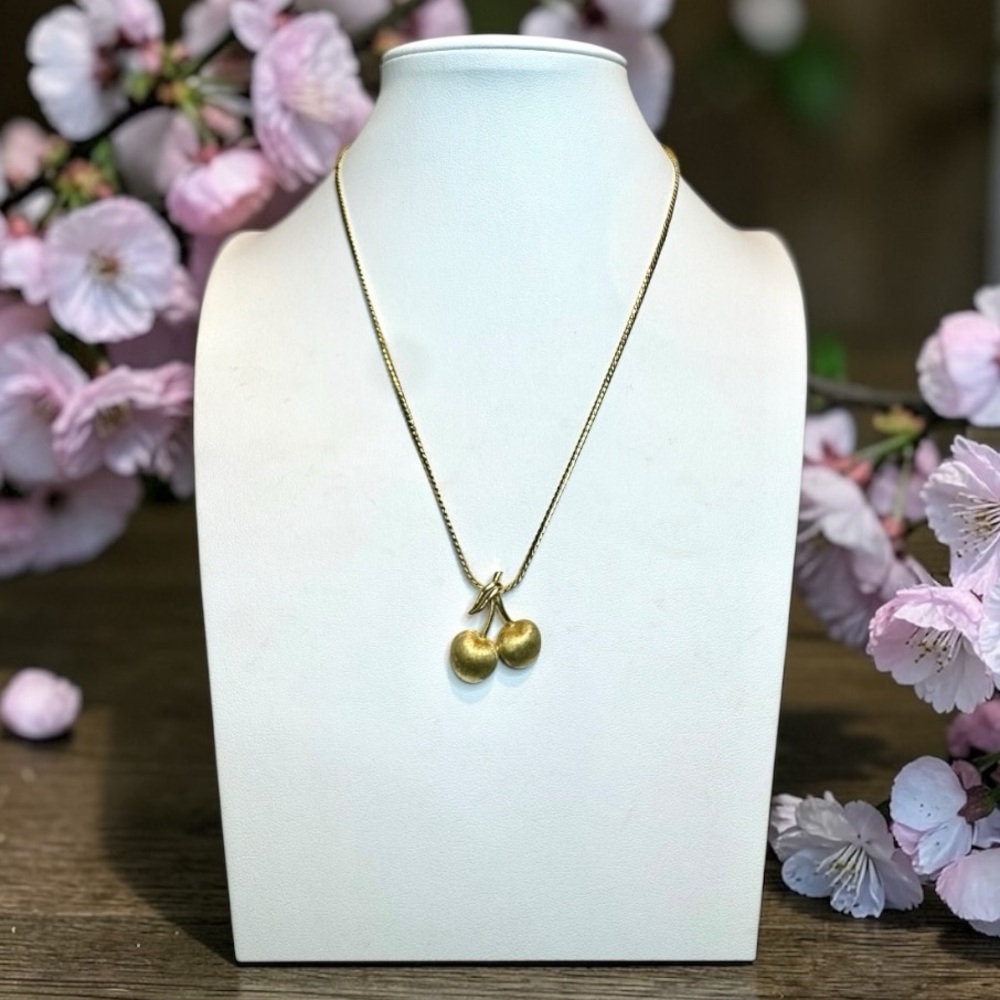CROWN TRIFARI Vintage (1955-1969) Gold-tone Cherry Charm Necklace